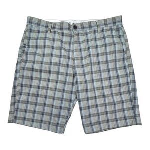 RVCA Shorts Men's 36 Blue Gray Plaid Casual Slim High Rise Stretch Flat Front
